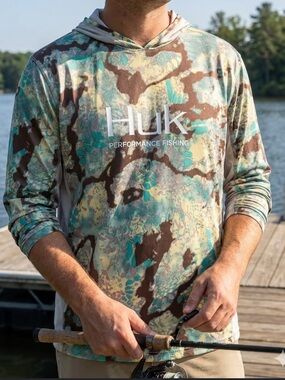 Huk Fishing Fish Camo Jersey Hoodie Ventilated SPF Sun Protection Performance XL